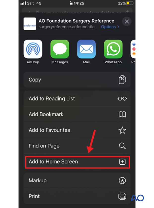 Add to home screen in Safari