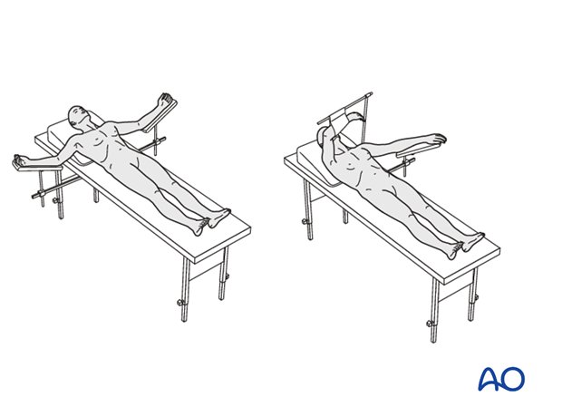 Exercises performed in a supine position. A) The patient lies