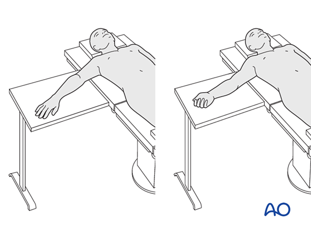 Exercises performed in a supine position. A) The patient lies supine in,  supine position 