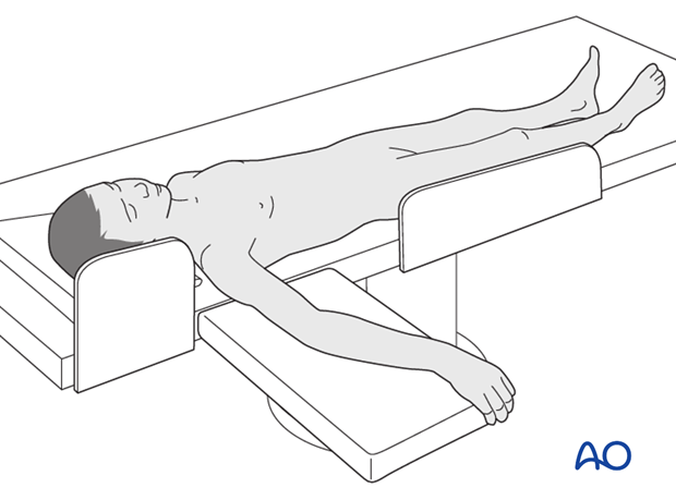 Supine position with an arm table