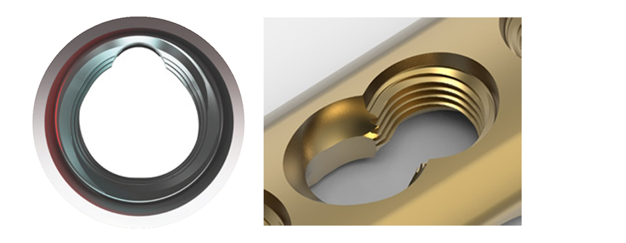 VOLT variable angle locking is designed to enhance engagement between the screw and the plate for maximum interface locking strength. The combi holes feature the new locking technology in the locking part of the combi hole as well as the proven DCU functionality in the non-locking part of the hole.
