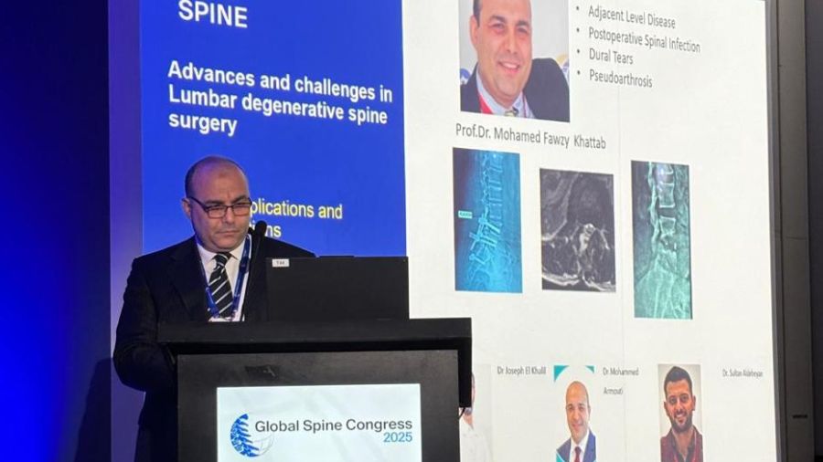 Dr Khattab presenting at the GSC 2025 in Rio about Dural Tears in Lumbar Spine Surgery