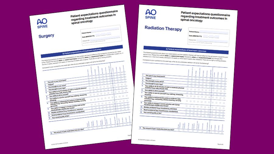 AO Spine Knowledge Forum Tumor patient expectations questionnaires regarding treatment outcomes in spinal oncology